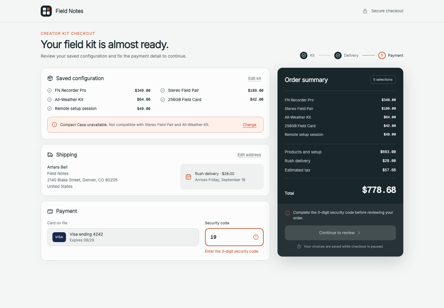 Configurable product checkout, Model + skill, GPT-5.6 Sol (Medium), High-Agency Frontend