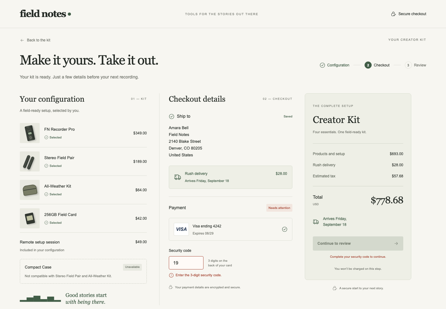 Configurable product checkout, Model + skill, GPT-6 Astra (Low), High-Agency Frontend