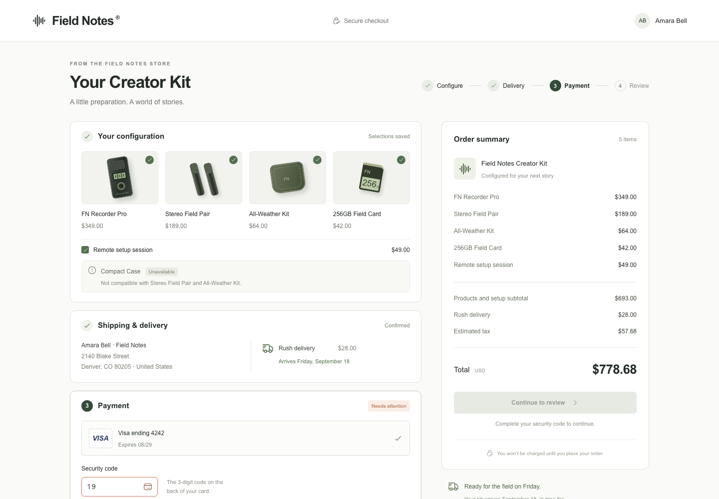 Configurable product checkout, Model + skill, GPT-6 Astra (Low), Emil Design Engineering