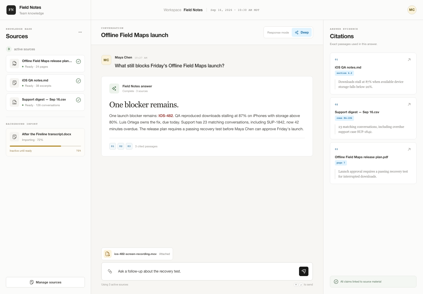 Knowledge-import chatbot, Model + skill, GPT-5.6 Sol (Medium), Premium Utilitarian Minimalism
