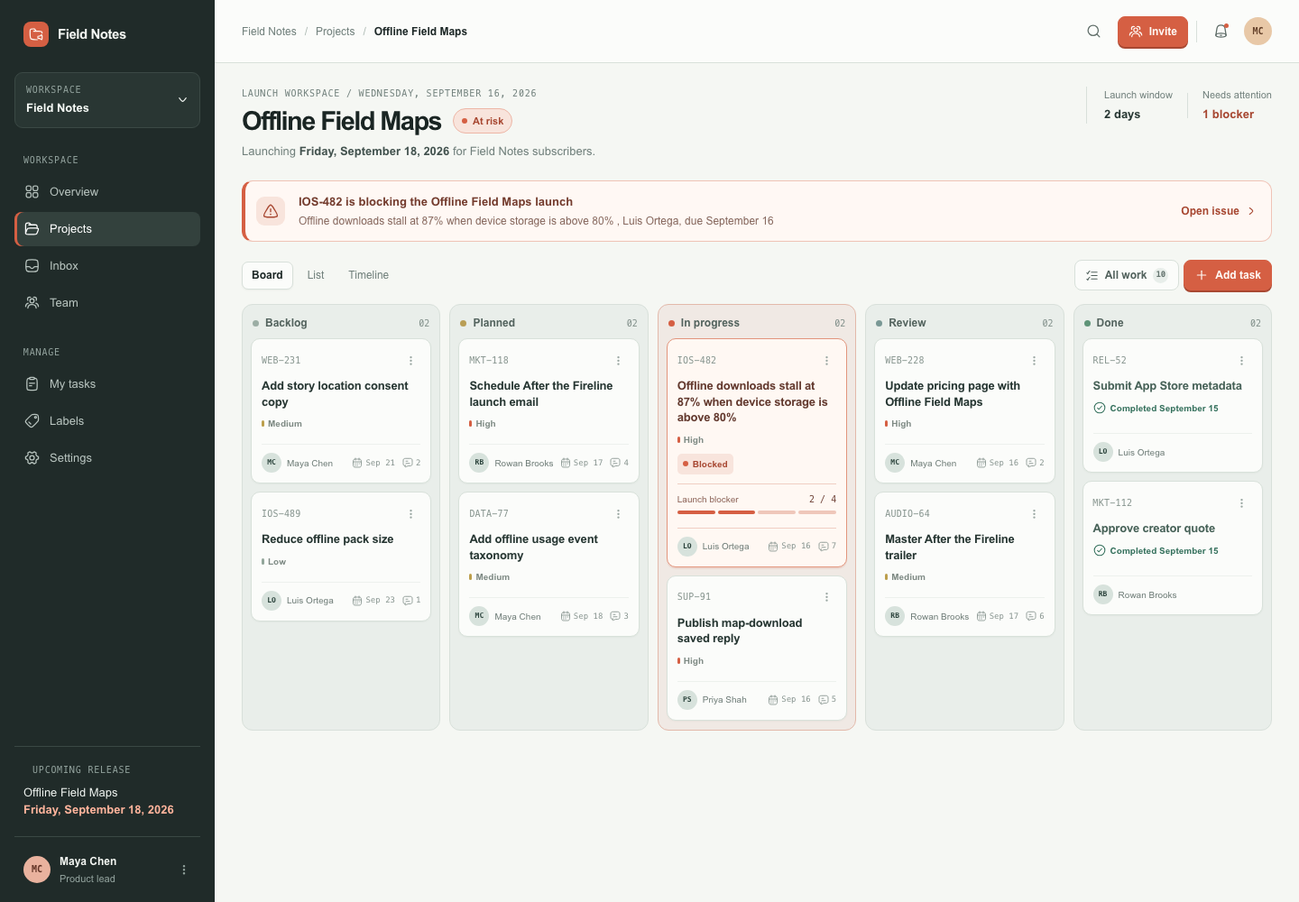 Collaborative project board, Model + skill, GPT-5.6 Luna (High), High-Agency Frontend