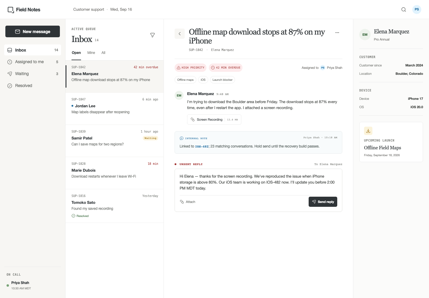 Customer support inbox, Model + skill, GPT-5.6 Terra (Medium), Premium Utilitarian Minimalism