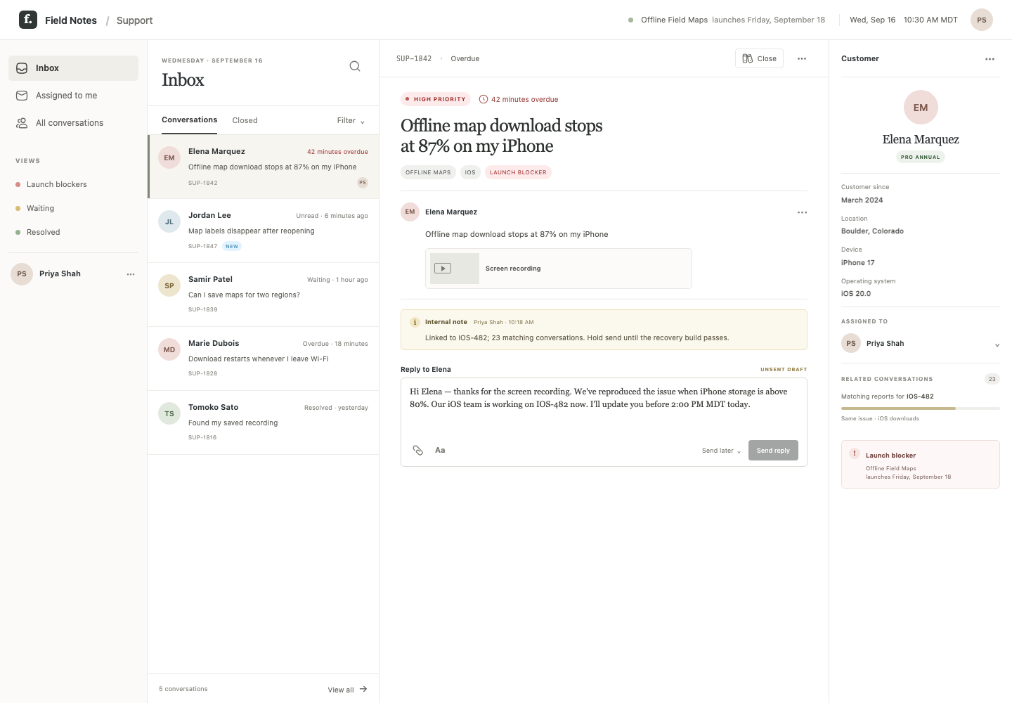 Customer support inbox, Model + skill, GPT-6 Luna (Medium), Premium Utilitarian Minimalism