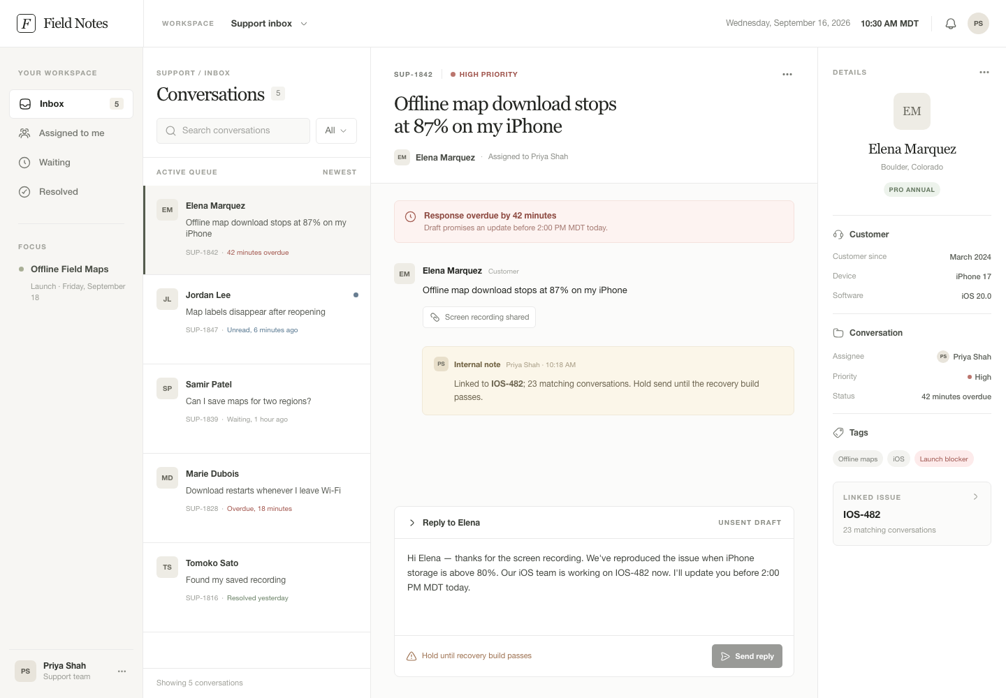 Customer support inbox, Model + skill, GPT-6 Sol (High), Premium Utilitarian Minimalism