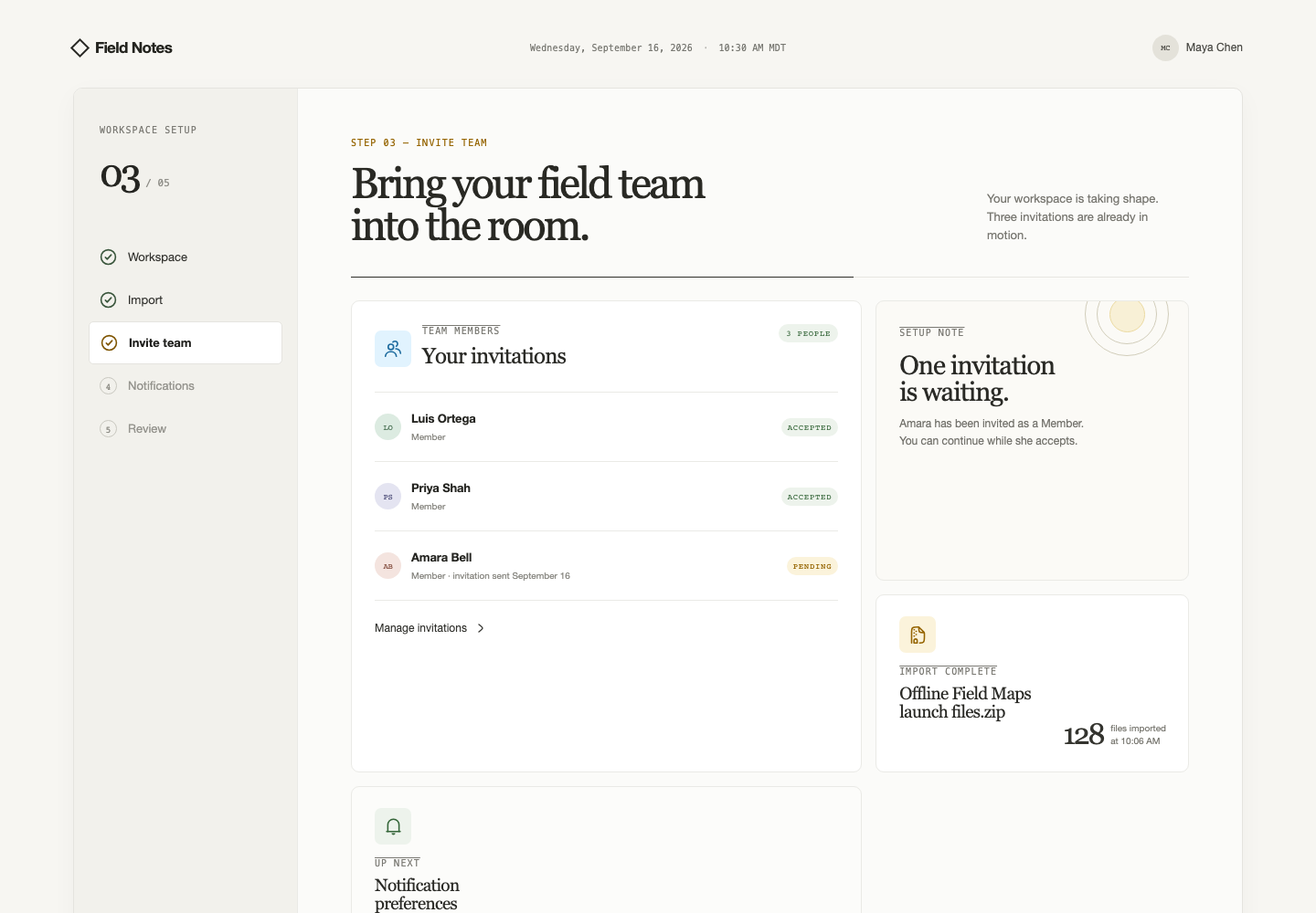 Team onboarding workflow, Model + skill, GPT-5.6 Terra (Medium), Premium Utilitarian Minimalism