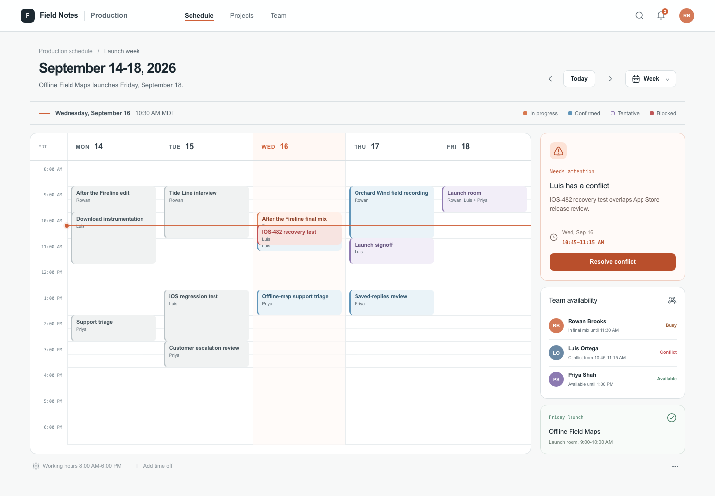 Responsive team scheduling, Model + skill, GPT-5.6 Luna (High), High-Agency Frontend