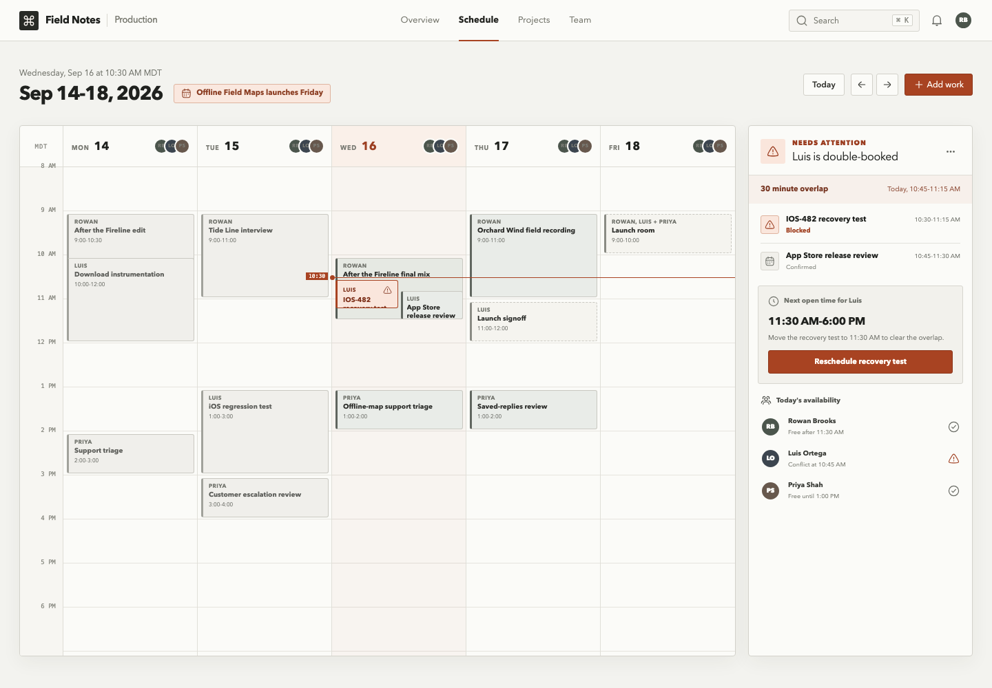 Responsive team scheduling, Model + skill, GPT-5.6 Sol (Medium), High-Agency Frontend
