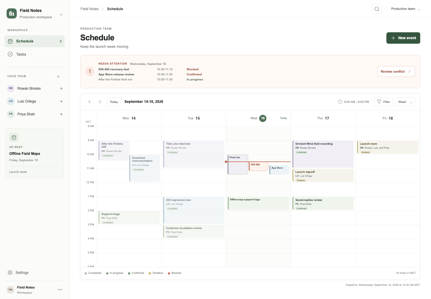 Responsive team scheduling, Model + skill, GPT-6 Luna (Medium), High-Agency Frontend